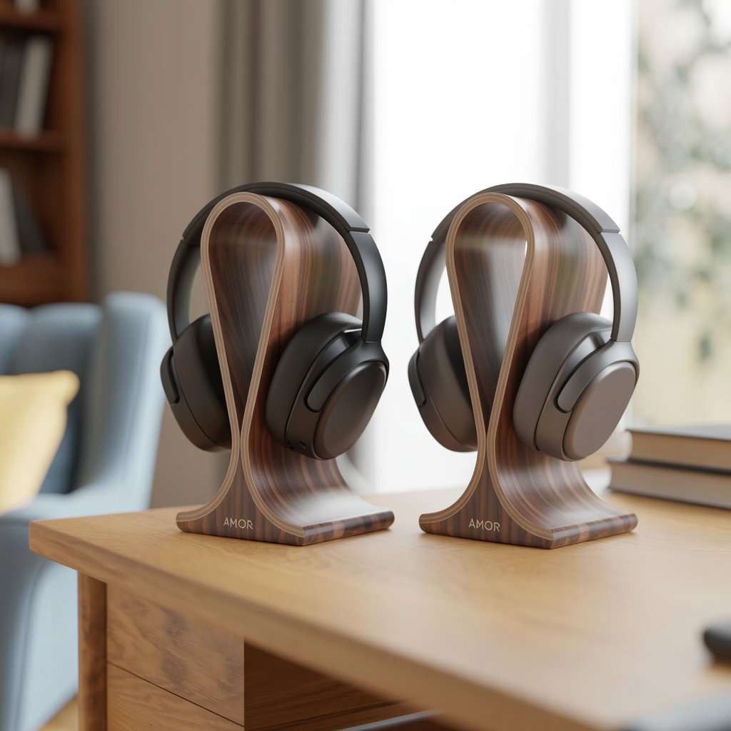 Dual Wooden Headphone Stand