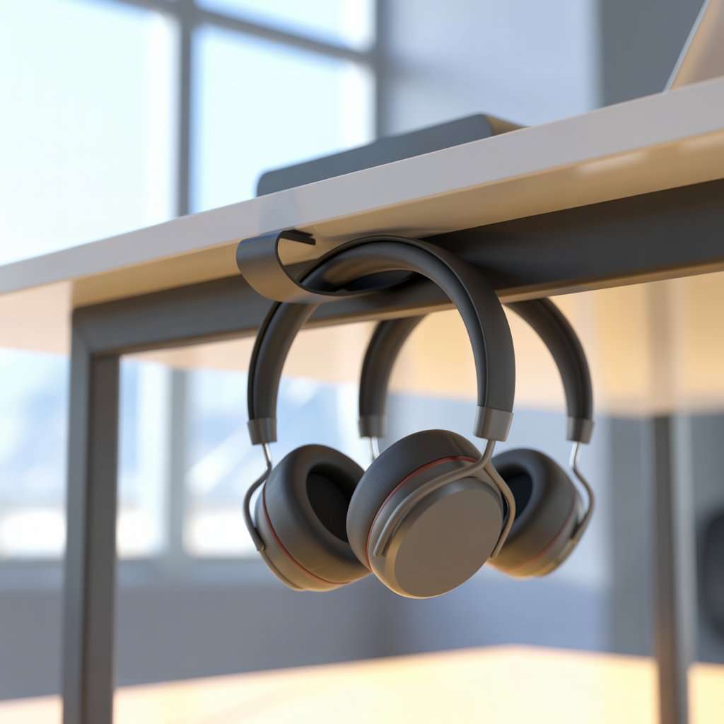 Under Desk Dual Headphone Hanger