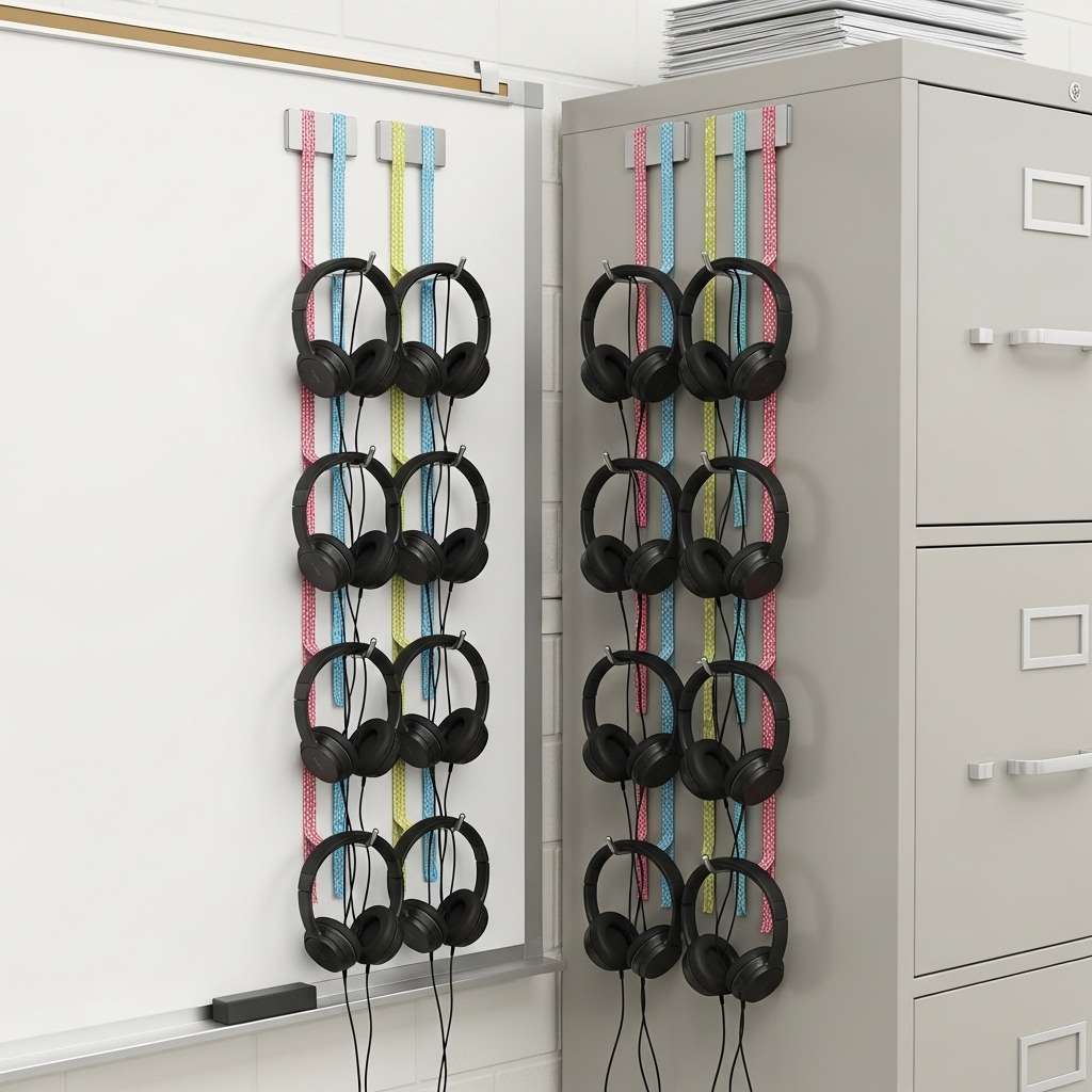 12 Classroom Headphone Storage Ideas for Small Spaces and Tight Corners 4 Magnetic Hooks on Metal Surfaces