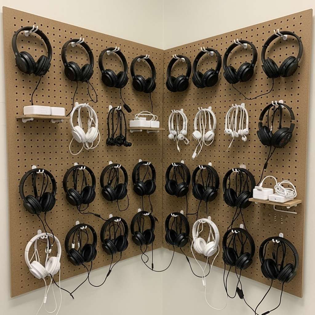 12 Classroom Headphone Storage Ideas for Small Spaces and Tight Corners 8 Pegboard with Custom Hooks