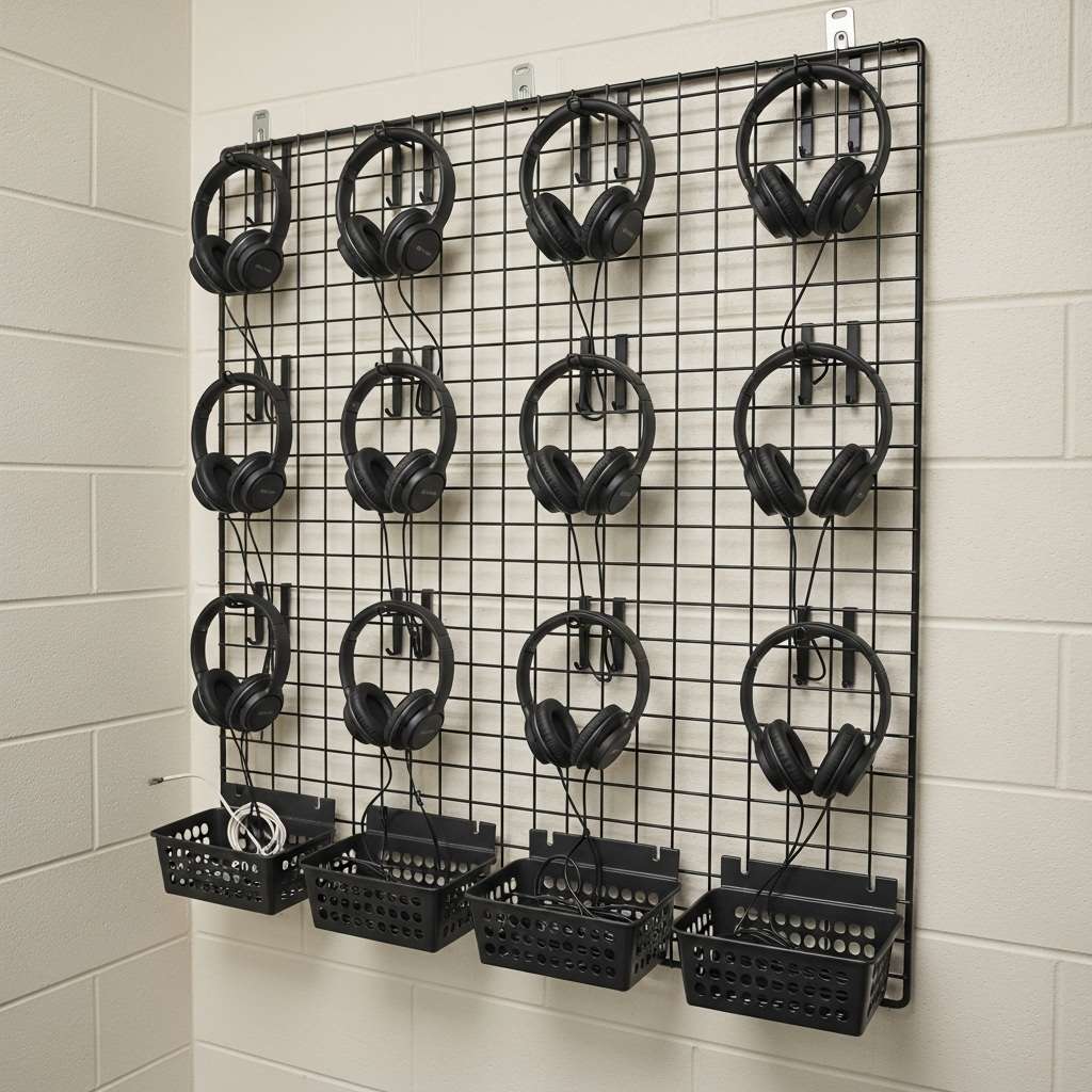 12 Classroom Headphone Storage Ideas for Small Spaces and Tight Corners 6 Wire Grid Panels