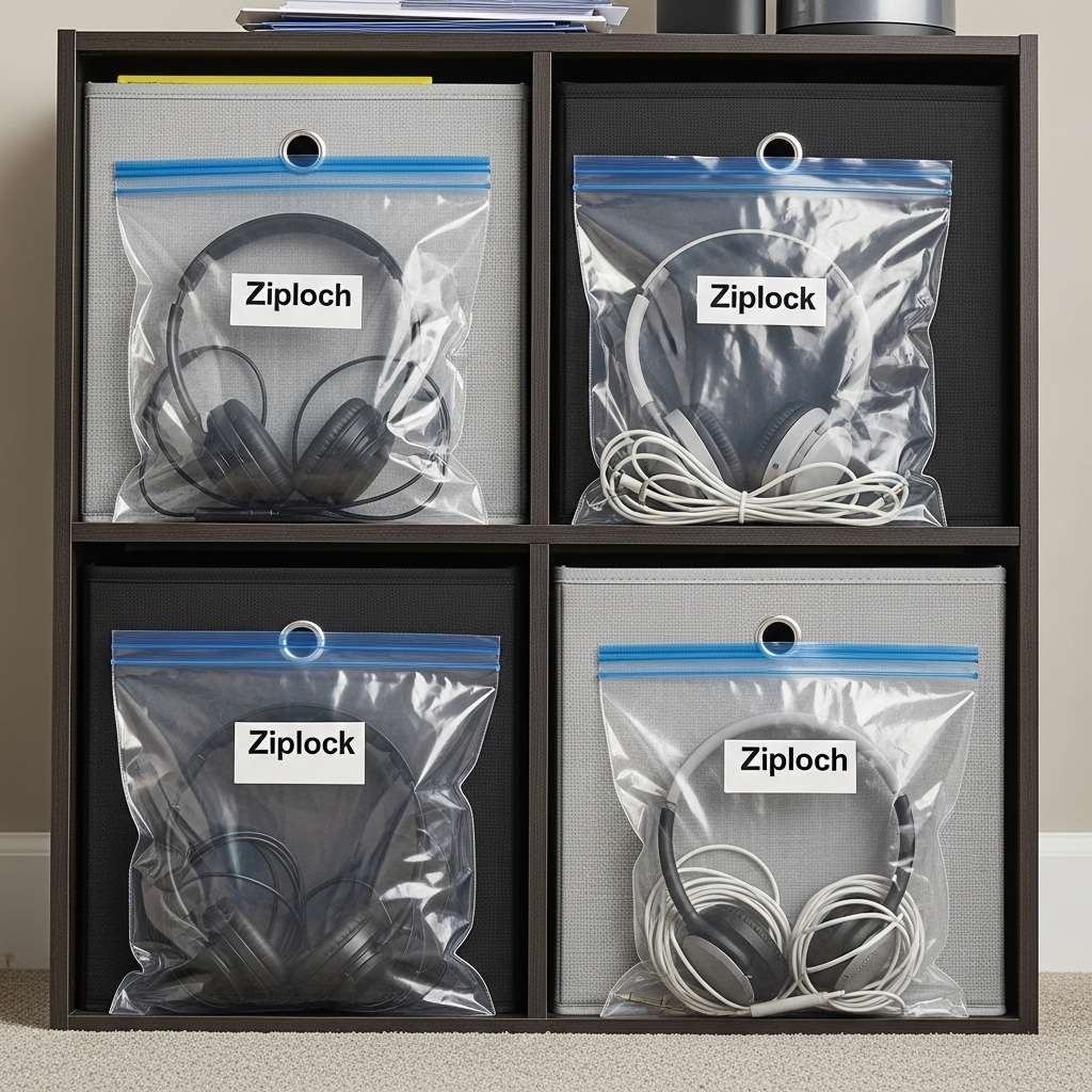 12 Classroom Headphone Storage Ideas for Small Spaces and Tight Corners 7 Ziplock Bags in Cube Organizers