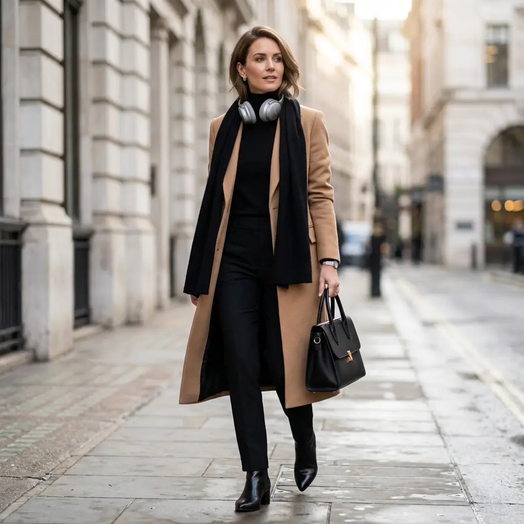 12 Fall Headphones Outfit Ideas for a Cozy and Stylish Season 7 Camel Wool Coat Minimalist Silver