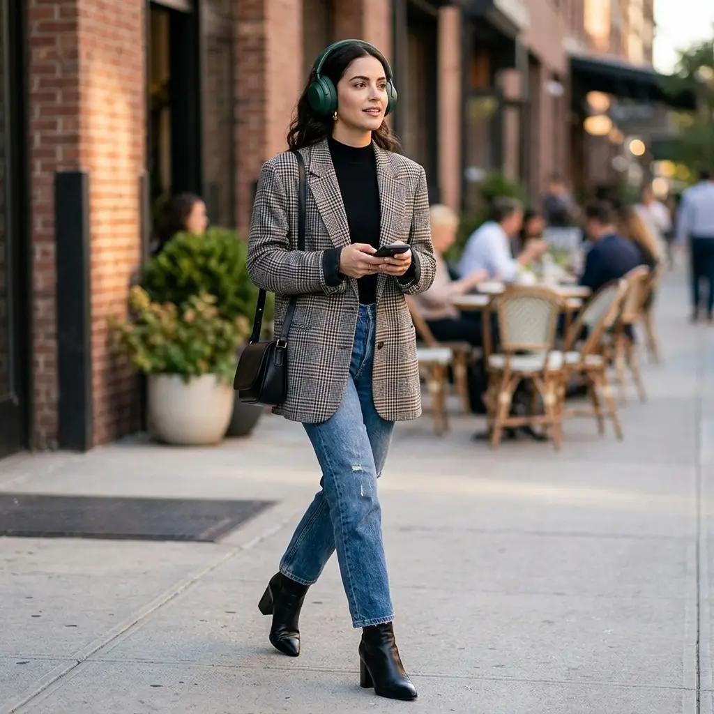 12 Fall Headphones Outfit Ideas for a Cozy and Stylish Season 12 Oversized Blazer Emerald Green