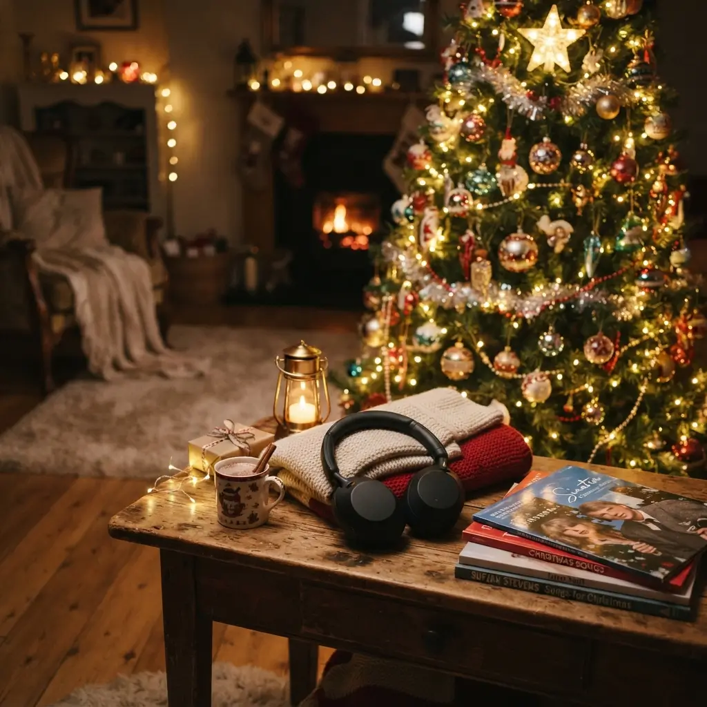 Headphones Beside Christmas Tree Aesthetic 5 Soundtracking the Vibe 1