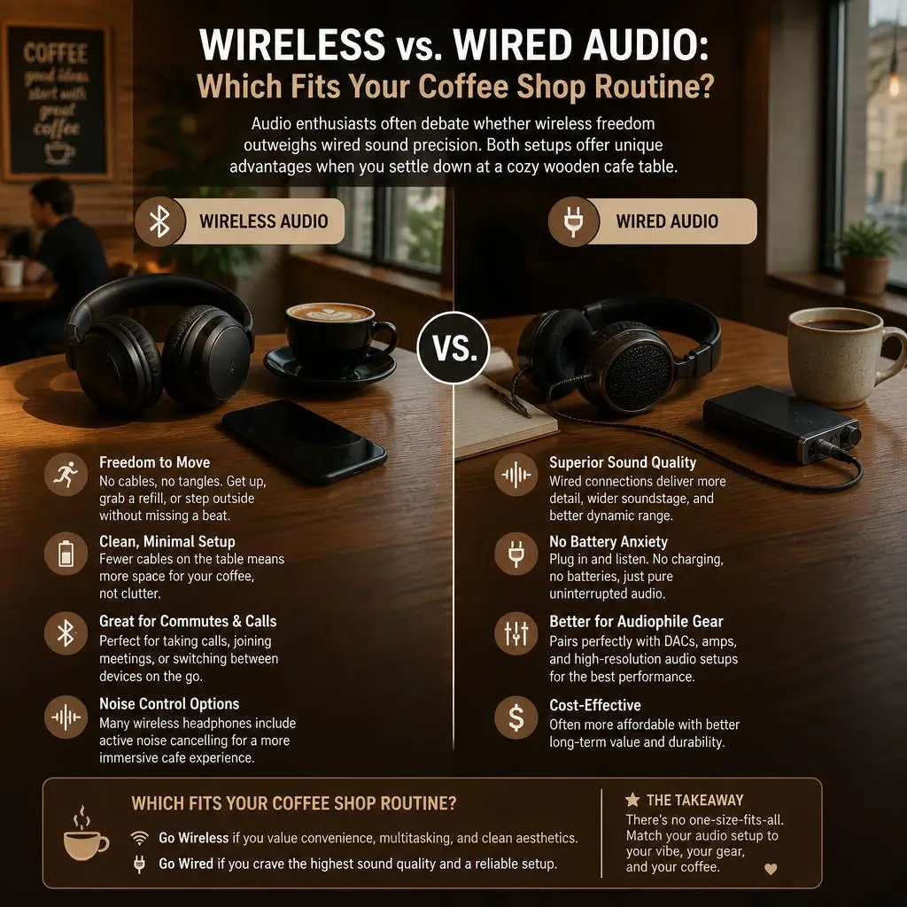 Headphones for Fall Coffee Shop Vibes 13 Wireless vs. Wired Audio