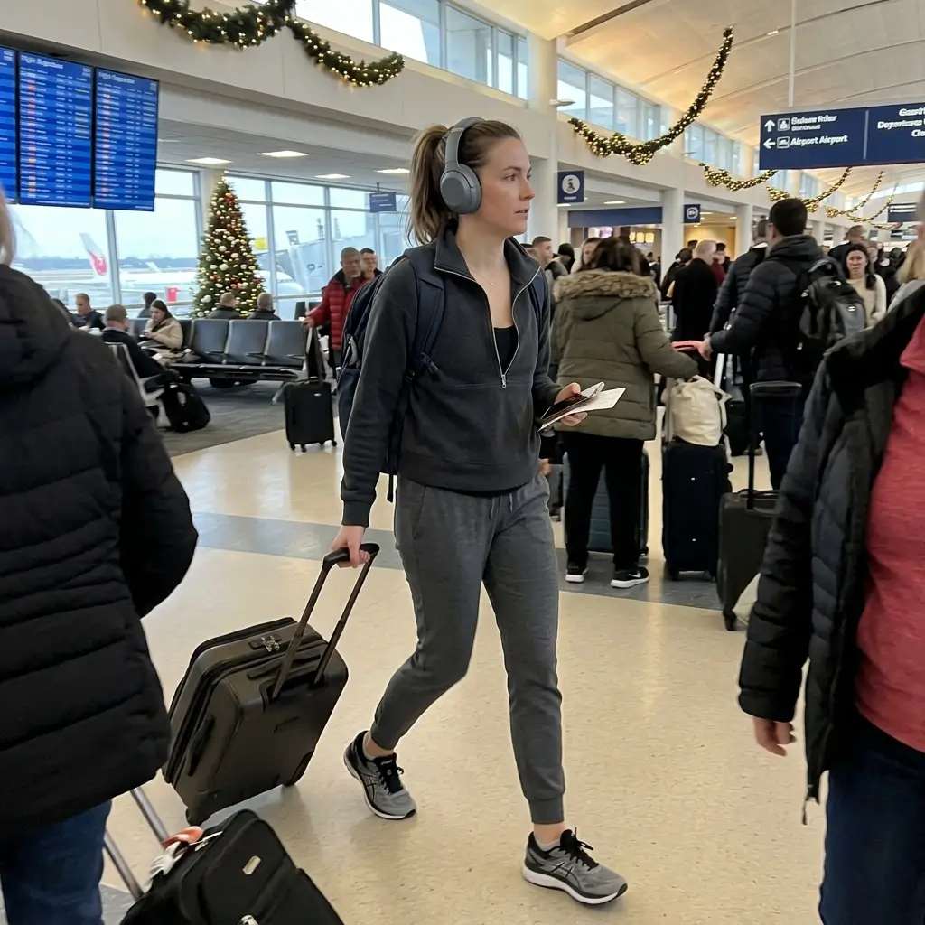 12 Cozy Winter Travel Outfit with Headphones Christmas Styling Ideas 23 Athleisure Zip Pullover