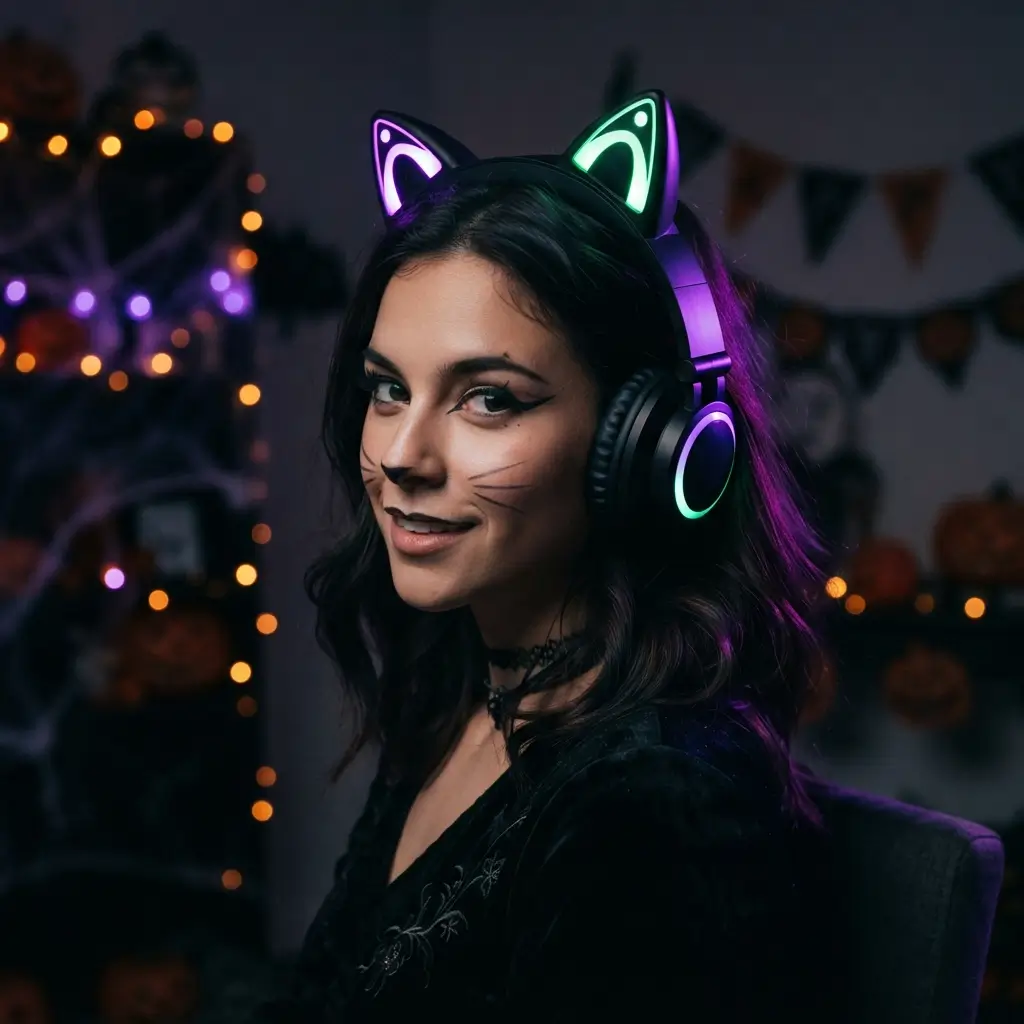 12 Best Spooky Headphones for Halloween Parties 4 Cat Ear Bluetooth Headphones with LED