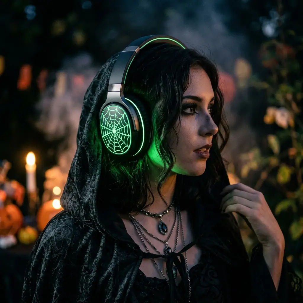 12 Best Spooky Headphones for Halloween Parties 9 Glowing Spider Web Headphones