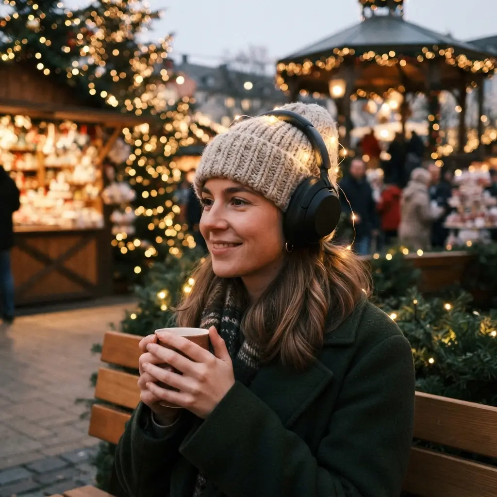 Over Ear Headphones with a Knit Beanie Fairy Lights