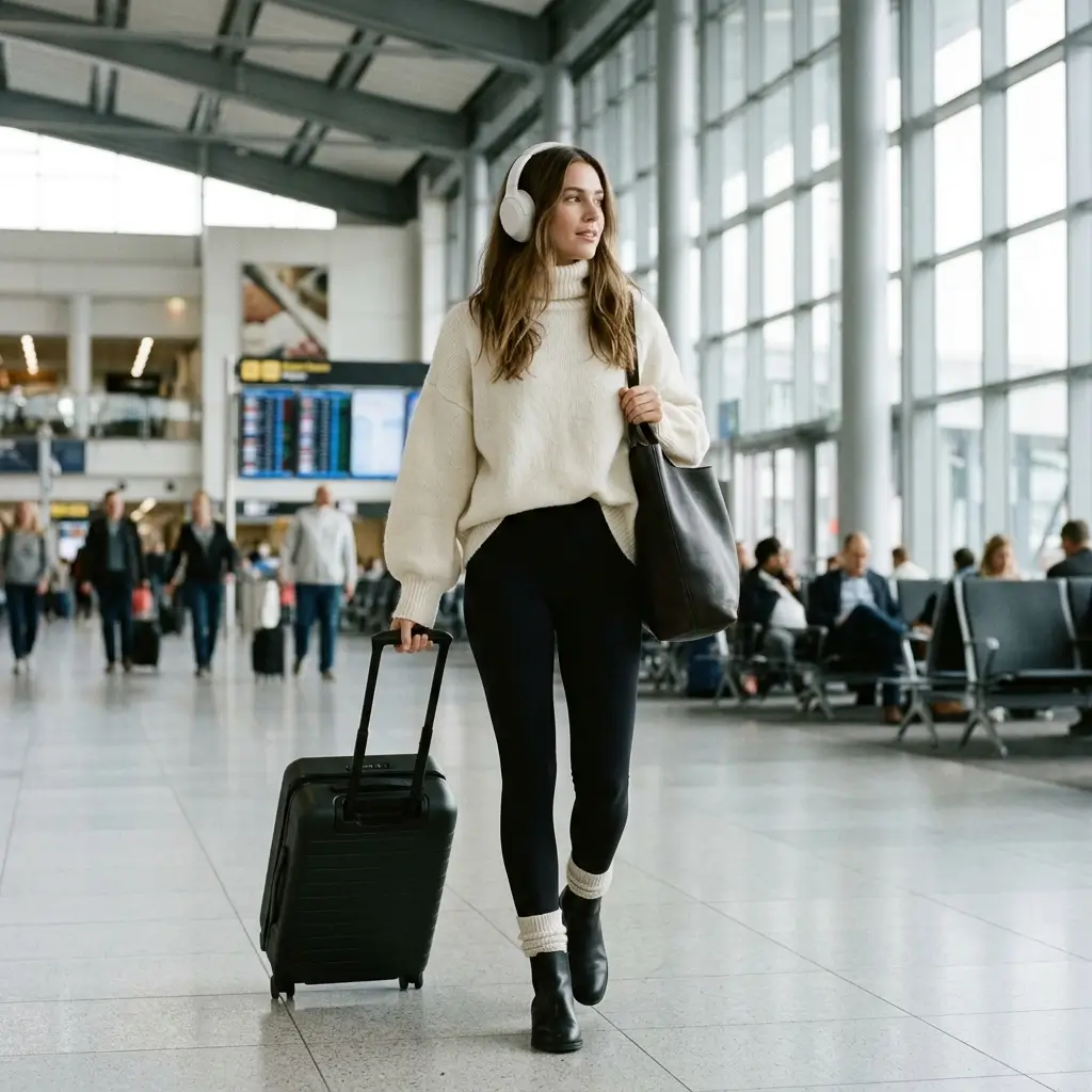 12 Cozy Winter Travel Outfit with Headphones Christmas Styling Ideas 3 Oversized Cashmere Knit