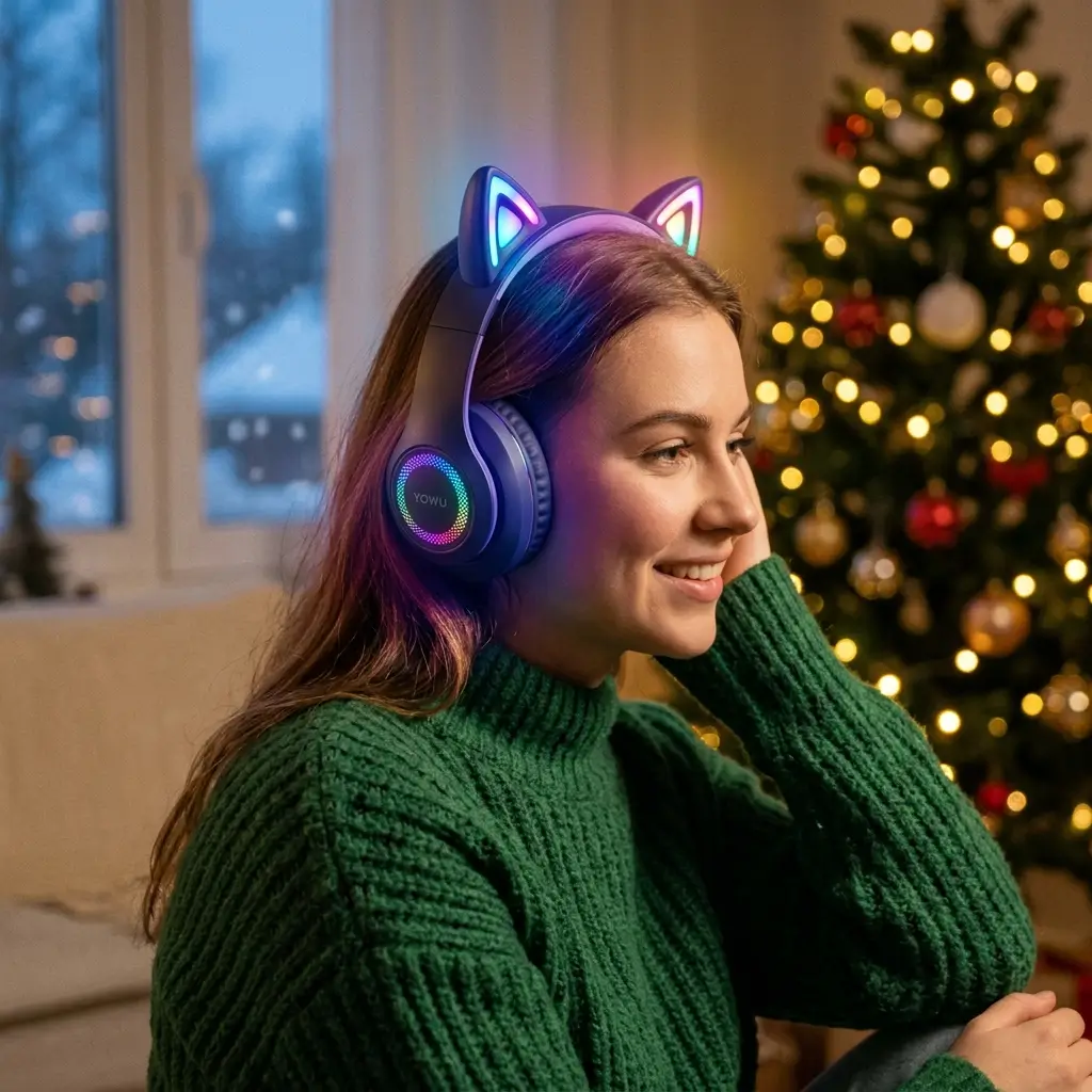 10 Headphones with Christmas Lights Aesthetic to Brighten Your Festive Setup 4 YOWU RGB Cat Ear Wireless 1